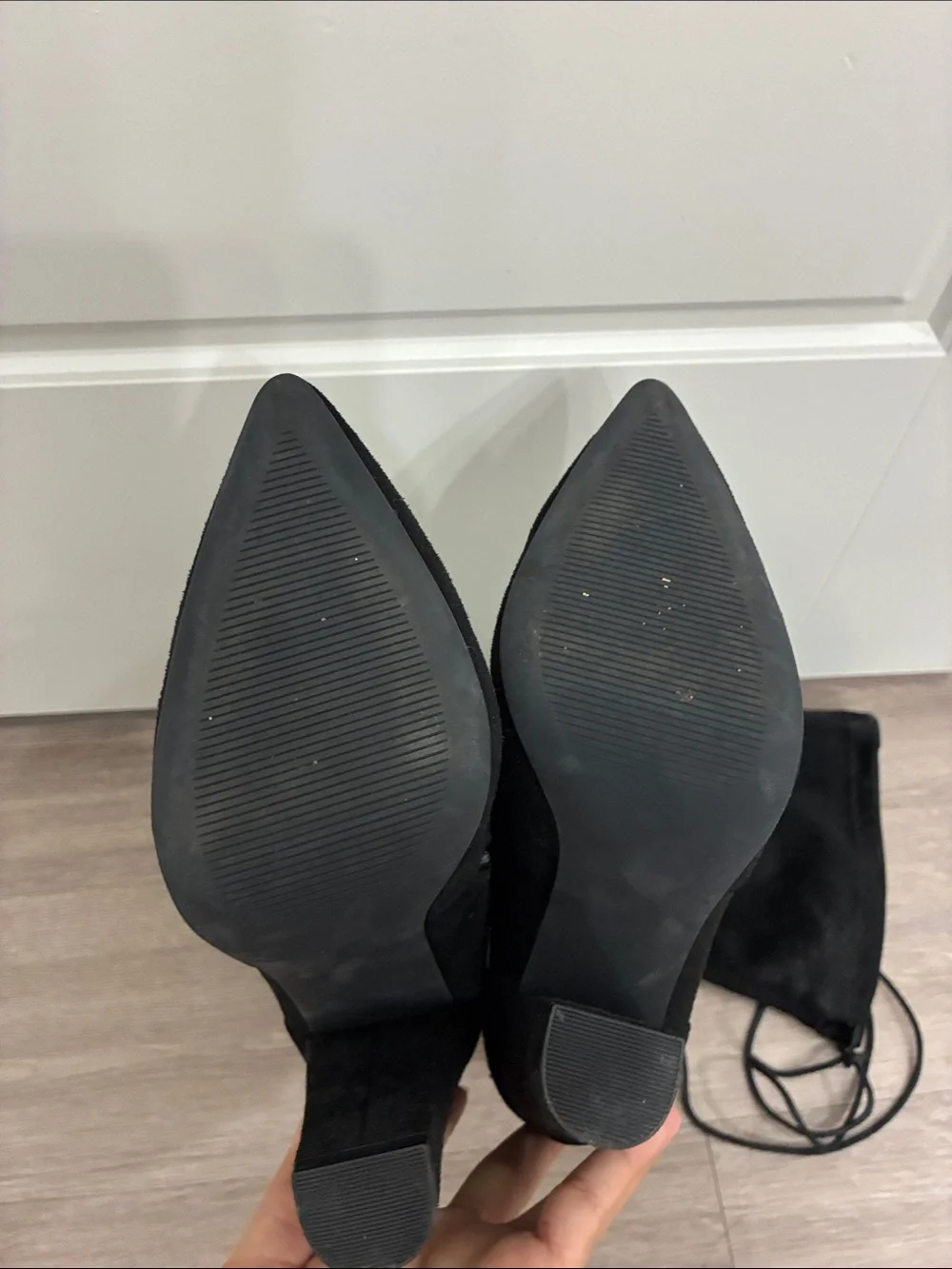 Black Over-the-Knee Women's Boots - Suede Pointed-Toe Heel